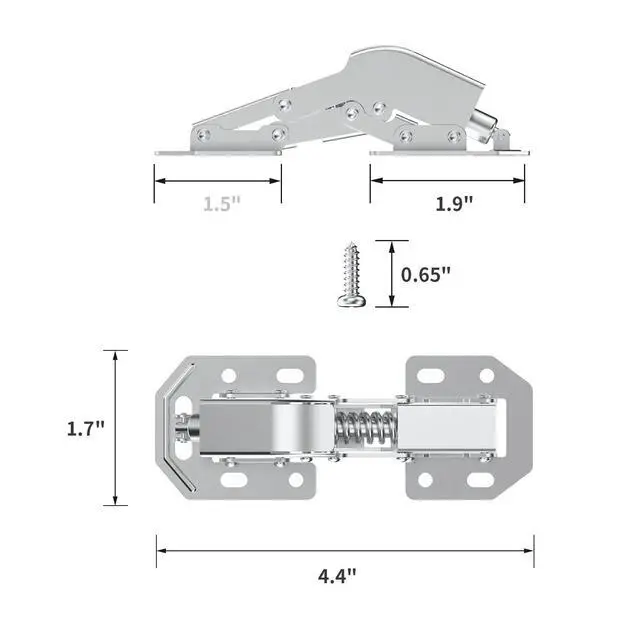 Alt view image 7 of 7 - 2 Pack 90 Degree Soft Close Surface Mount Spring Hinges, Easy Installation No Pre-drilled, Noiseless Frameless Hidden Concealed Kitchen Cabinet Hinge for Cupboard Folded Replacement Hardware