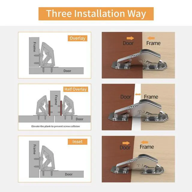 Alt view image 6 of 7 - 2 Pack 90 Degree Soft Close Surface Mount Spring Hinges, Easy Installation No Pre-drilled, Noiseless Frameless Hidden Concealed Kitchen Cabinet Hinge for Cupboard Folded Replacement Hardware