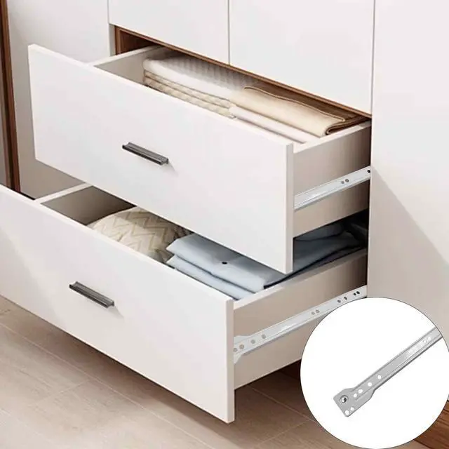 Alt view image 3 of 7 - 16 Inch Bottom Mount Drawer Slides Kit with Screws, White Pair | Smooth Glide Drawer Rails for Cabinets Furniture or Closet Easy Install Metal Track Hardware for Side Bottom Mounted Drawers
