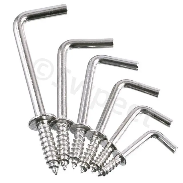 Alt view image 7 of 7 - 120Pcs 6 Sizes Silver Metal Screw-in Square Bend Hooks Kit, Square Bend Hooks L Shaped Self-Tapping Screws Hooks L Type Photo Frame Right Angle Hook for Home/Workplace/Office Hanging