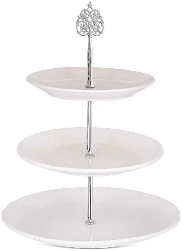 Alt view image 3 of 6 - 3 Tier 14" Heavy Metal Cake Stand Holder Fruit Plate Stand Fitting Hardware Rod with Stylus (Silver Scepter)