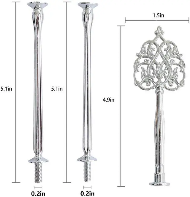 Alt view image 2 of 6 - 3 Tier 14" Heavy Metal Cake Stand Holder Fruit Plate Stand Fitting Hardware Rod with Stylus (Silver Scepter)