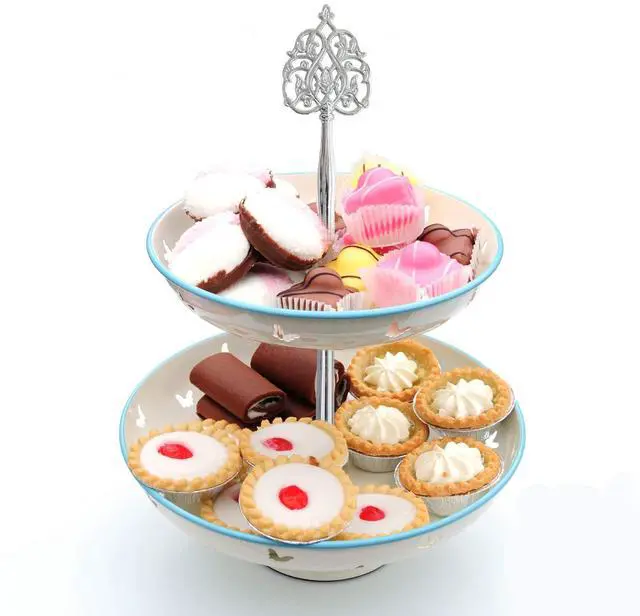 Alt view image 4 of 6 - 3 Tier 14" Heavy Metal Cake Stand Holder Fruit Plate Stand Fitting Hardware Rod with Stylus (Silver Scepter)