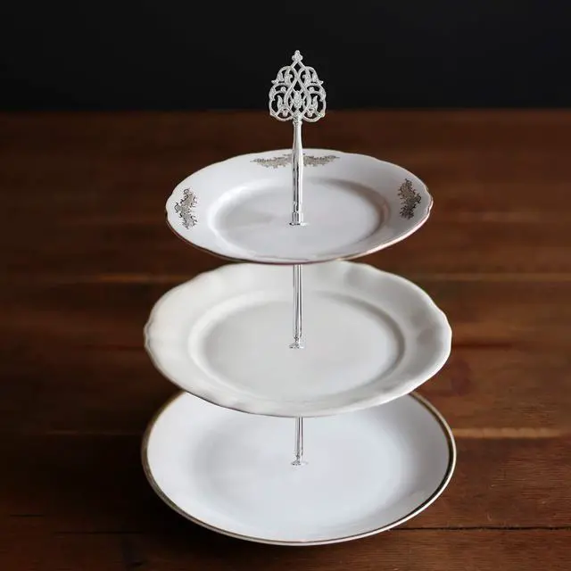 Alt view image 6 of 6 - 3 Tier 14" Heavy Metal Cake Stand Holder Fruit Plate Stand Fitting Hardware Rod with Stylus (Silver Scepter)