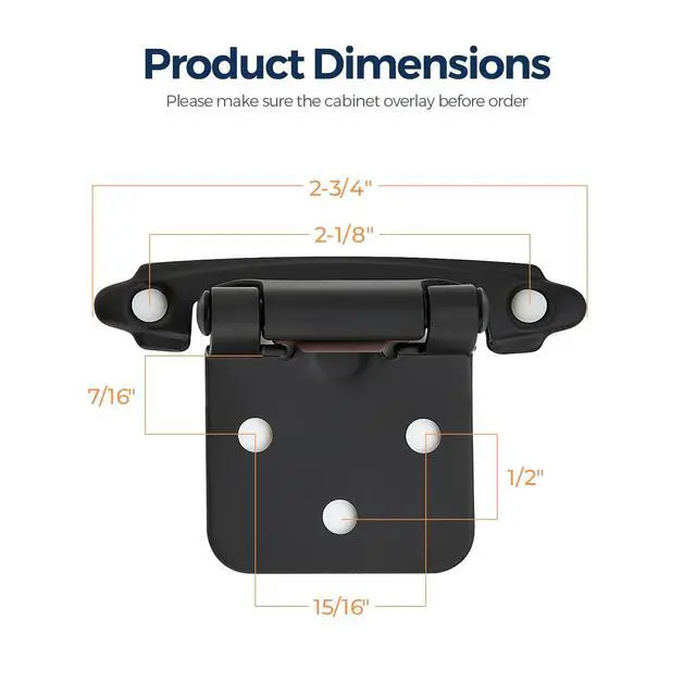 Alt view image 3 of 7 - Matte Black Cabinet Hinges, 1/2 Inch Overlay, 2 Pack (1 Pairs) | Self-Closing Design, Semi-Concealed Face Mount, Door Bumpers Included, For Kitchen And Cupboard Door Hardware Updates