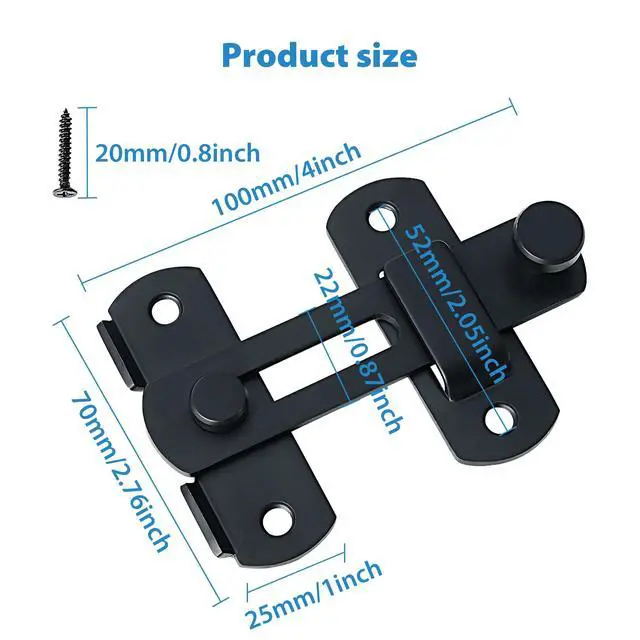 Alt view image 2 of 7 - 4 inch Black SUS304 Stainless Steel Gate Latches for Barn Door | Heavy Duty Gate Hardware ,Security Flip Latch,Anti-theft Latch,Safety Door Lock for Barn Wood Fence Sliding French Door