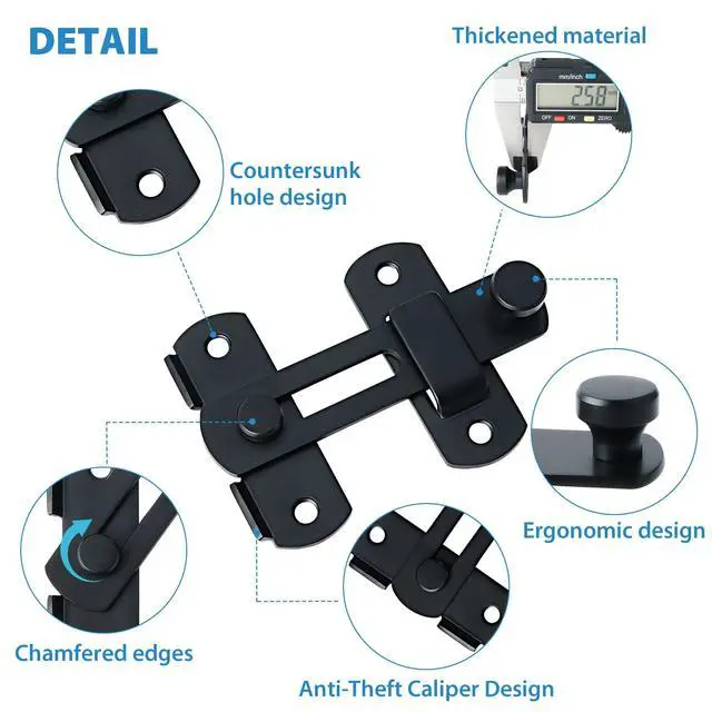 Alt view image 5 of 7 - 4 inch Black SUS304 Stainless Steel Gate Latches for Barn Door | Heavy Duty Gate Hardware ,Security Flip Latch,Anti-theft Latch,Safety Door Lock for Barn Wood Fence Sliding French Door