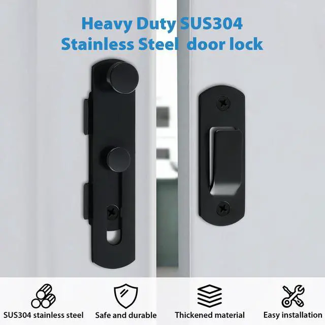 Alt view image 7 of 7 - 4 inch Black SUS304 Stainless Steel Gate Latches for Barn Door | Heavy Duty Gate Hardware ,Security Flip Latch,Anti-theft Latch,Safety Door Lock for Barn Wood Fence Sliding French Door