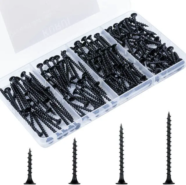 Main image of Drywall Screws Assortment Kit, #6 Black Wood Screws for Sheetrock,165pcs Picture Hanging Kit for Frame Painting Art Photo, Phillips Coarse Dry Wall Screw 4 Sizes 1",1-1/4",1-5/8",2"