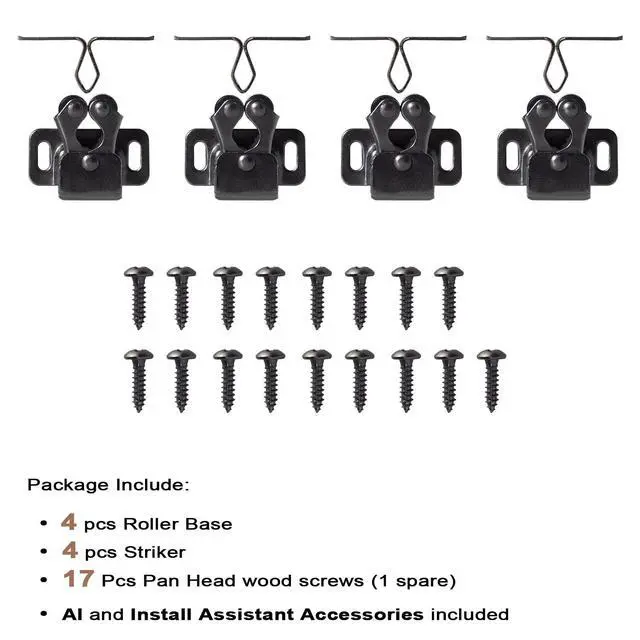 Alt view image 2 of 6 - Cabinet Latch Double Roller Catch, Black Nickel, 4 PCS | Hardware for Cupboard Closet Kitchen, Cabinet Door Latches and Catches