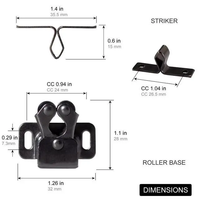 Alt view image 3 of 6 - Cabinet Latch Double Roller Catch, Black Nickel, 4 PCS | Hardware for Cupboard Closet Kitchen, Cabinet Door Latches and Catches