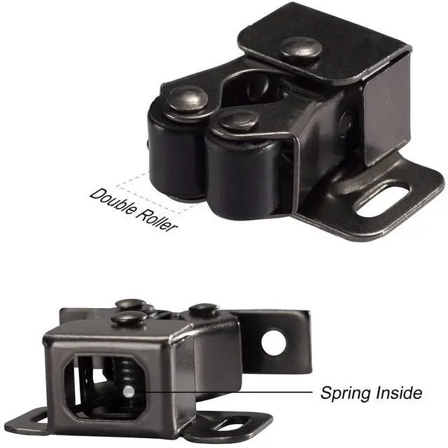 Alt view image 4 of 6 - Cabinet Latch Double Roller Catch, Black Nickel, 4 PCS | Hardware for Cupboard Closet Kitchen, Cabinet Door Latches and Catches