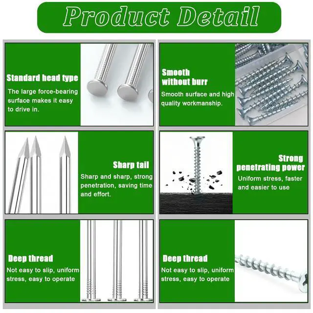Alt view image 3 of 6 - 320Pcs Premium Hardware Nails & High Hardness Wood Screws Assortment Kit, 11 Sizes (1/2"-2"),Phillips Drive Flat Head, Wood Screws, Galvanized, Picture Hanging, Wood, Common Nails with Storage Box