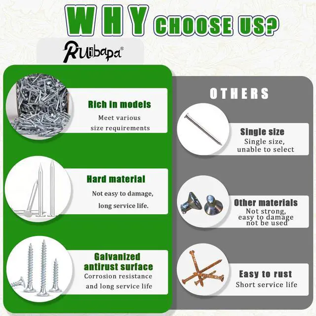 Alt view image 4 of 6 - 320Pcs Premium Hardware Nails & High Hardness Wood Screws Assortment Kit, 11 Sizes (1/2"-2"),Phillips Drive Flat Head, Wood Screws, Galvanized, Picture Hanging, Wood, Common Nails with Storage Box