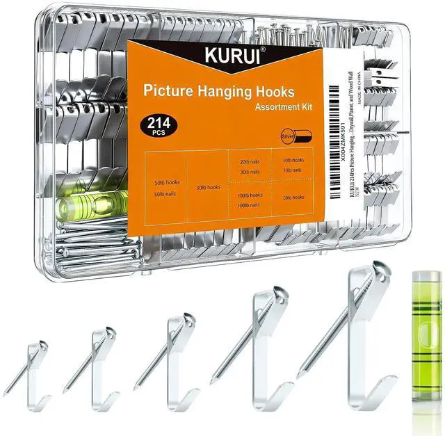 Main image of 214Pcs Picture Hanging Hooks, Renter Friendly Picture Hanging Kit with Heavy Duty Picture Hangers and Hardware Nails, for Frame, Painting, Art and Photo, on Drywall,Plaster, and Wood Wall