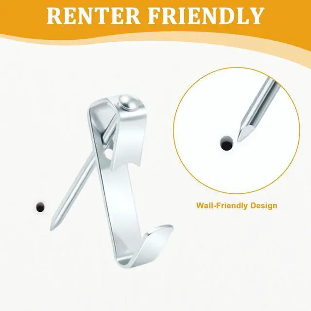 Alt view image 2 of 7 - 214Pcs Picture Hanging Hooks, Renter Friendly Picture Hanging Kit with Heavy Duty Picture Hangers and Hardware Nails, for Frame, Painting, Art and Photo, on Drywall,Plaster, and Wood Wall