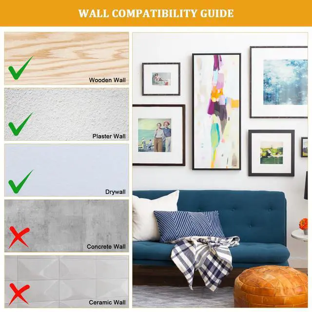 Alt view image 6 of 7 - 214Pcs Picture Hanging Hooks, Renter Friendly Picture Hanging Kit with Heavy Duty Picture Hangers and Hardware Nails, for Frame, Painting, Art and Photo, on Drywall,Plaster, and Wood Wall