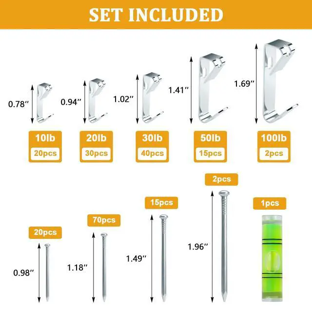 Alt view image 7 of 7 - 214Pcs Picture Hanging Hooks, Renter Friendly Picture Hanging Kit with Heavy Duty Picture Hangers and Hardware Nails, for Frame, Painting, Art and Photo, on Drywall,Plaster, and Wood Wall