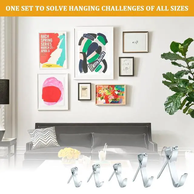 Alt view image 4 of 7 - 214Pcs Picture Hanging Hooks, Renter Friendly Picture Hanging Kit with Heavy Duty Picture Hangers and Hardware Nails, for Frame, Painting, Art and Photo, on Drywall,Plaster, and Wood Wall