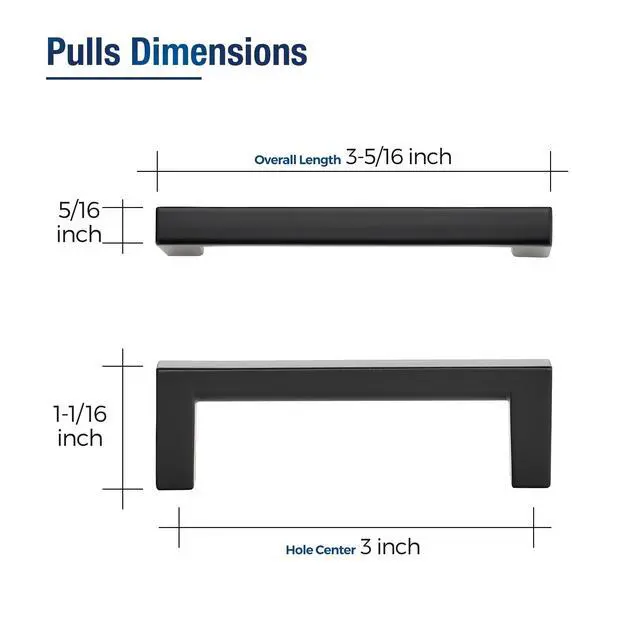 Alt view image 2 of 7 - Matte Black Cabinet Pulls Slim Square Handles, 3 Inch, 10 Pack | Slim Square Bar, Solid Build, Modern Look, Easy Install, For Kitchen Drawers, Dressers, Cabinets, Furniture Projects