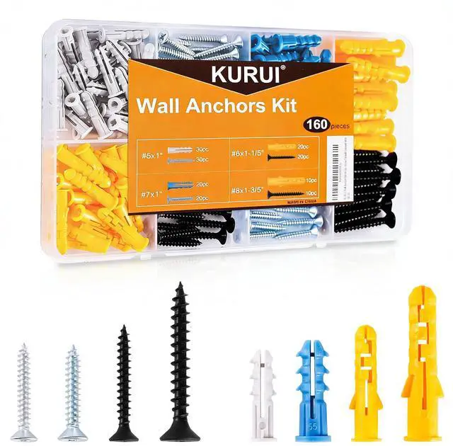 Main image of Drywall Anchors and Screws Assortment Kit, 160Pcs Dry Wall Anchors | 80 Plastic Wall Expansion Anchors and 80 Phillips Flat Head Wood Screws, Home Improvement Hardware for Picture/Art Decor