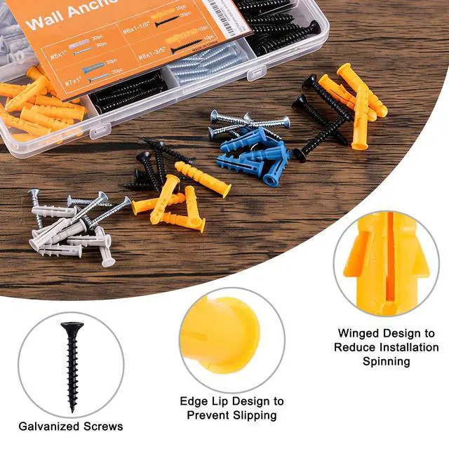 Alt view image 6 of 7 - Drywall Anchors and Screws Assortment Kit, 160Pcs Dry Wall Anchors | 80 Plastic Wall Expansion Anchors and 80 Phillips Flat Head Wood Screws, Home Improvement Hardware for Picture/Art Decor
