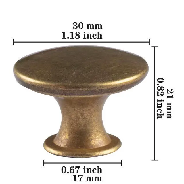 Alt view image 2 of 5 - 6 Pack Antique Brass Kitchen Cabinet Knobs Round Drawer Pulls | antique brass knobs for kitchen cabinets, dressers, bathroom doors. Includes 3 screw lengths, 6 sets each.