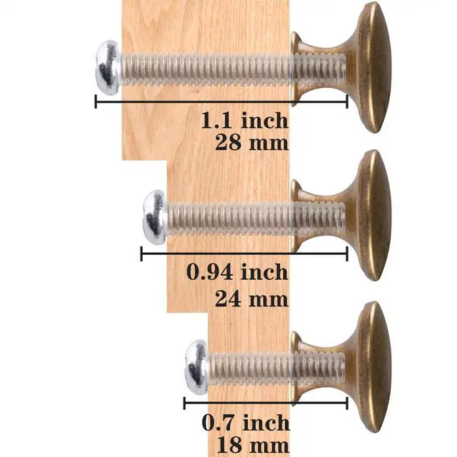 Alt view image 3 of 5 - 6 Pack Antique Brass Kitchen Cabinet Knobs Round Drawer Pulls | antique brass knobs for kitchen cabinets, dressers, bathroom doors. Includes 3 screw lengths, 6 sets each.