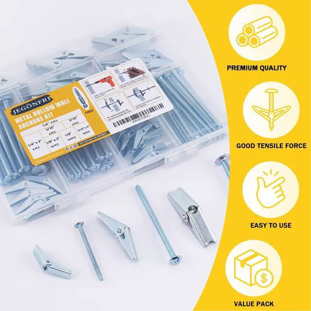 Alt view image 6 of 7 - Toggle Bolts for Drywall 30 Sets, 3 Sizes Hollow Wall Anchors Kit with Bit | Heavy Duty Carbon Steel Withstands Rust, Wing Nuts Open Behind Wall for Even Hold, Ideal for Ceilings, Shelves & Lights