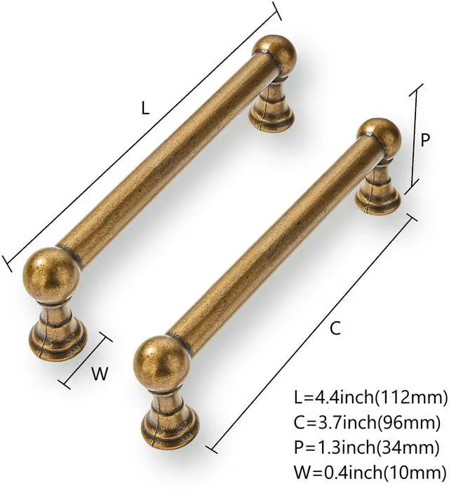 Alt view image 2 of 5 - 2 Pack 3-3/4 Inch Solid Kitchen Cabinet Handles Antique Brass Heavy Duty Cabinet Pulls Drawer Pulls Cabinet Hardware Kitchen Handles for Cabinets Cupboard Handles