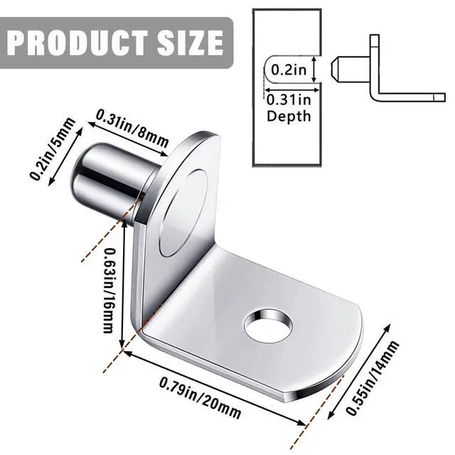 Alt view image 2 of 7 - 5mm Shelf Support PegSupport Cabinet Shelf PinsShelf Bracket Pegs with HoleL-Shaped Nickel Plated Furniture Replacement Peg for Bookcase Kitchen Closet Shelf Shelves Furniture Cabinet