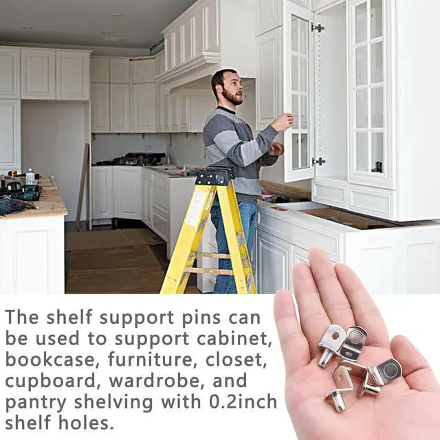 Alt view image 5 of 7 - 5mm Shelf Support PegSupport Cabinet Shelf PinsShelf Bracket Pegs with HoleL-Shaped Nickel Plated Furniture Replacement Peg for Bookcase Kitchen Closet Shelf Shelves Furniture Cabinet