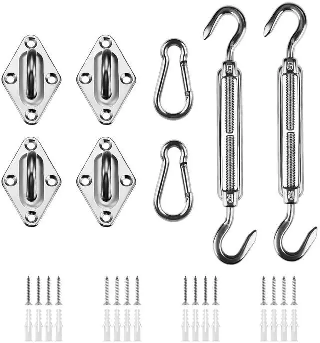 Main image of Awning Attachment Set, Heavy Duty Sun Shade Sail Stainless Steel Hardware Kit for Garden Triangle and Square, Rectangle, Sun Shade Sail Fixing Accessories