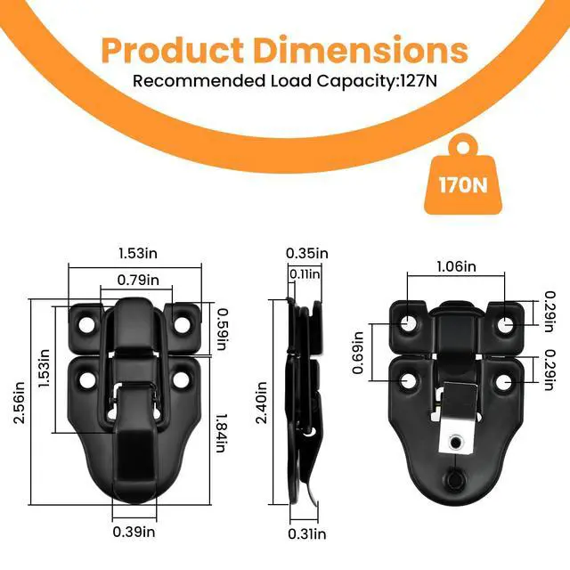Alt view image 2 of 7 - Toggle Hasp Latches Hardware with Hardening Screws, 4 Pack Black | Classical Duckbilled Tool Box Buckle Latch Locks Replacement for Cabinet, Guitar Case, Chest, Jewelry Box, Ordinary Wooden