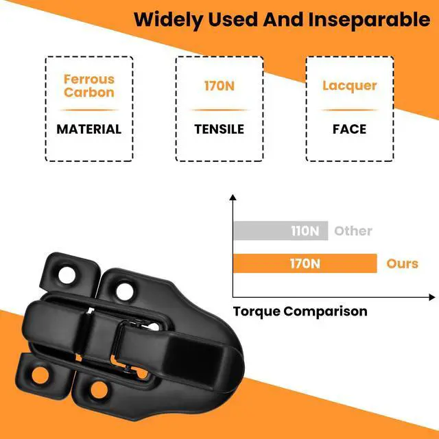 Alt view image 3 of 7 - Toggle Hasp Latches Hardware with Hardening Screws, 4 Pack Black | Classical Duckbilled Tool Box Buckle Latch Locks Replacement for Cabinet, Guitar Case, Chest, Jewelry Box, Ordinary Wooden