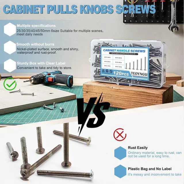 Alt view image 7 of 7 - 200PCS M4 Cabinet Pulls Knobs Screws,M4 Machine Screws,M4×25/30/35/40/45/50mm Phillips Pan Head Drawer Screws with 80PCS Washers for Kitchen,Bathroom,Furniture Handles Install