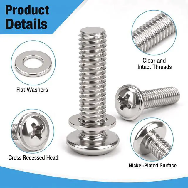 Alt view image 4 of 7 - 200PCS M4 Cabinet Pulls Knobs Screws,M4 Machine Screws,M4×25/30/35/40/45/50mm Phillips Pan Head Drawer Screws with 80PCS Washers for Kitchen,Bathroom,Furniture Handles Install