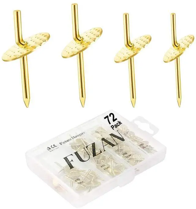 Main image of 72 pcs Picture Hangers with 10-60lbs, 4 Different Size Picture Hangers, Iron Alloy Nail Hooks, Plaster Picture Hanging Kit on Wooden/Drywall Hanging Hardware for Clock, Mirror, Jewelry