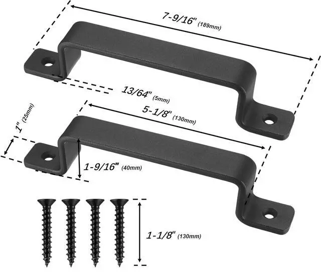 Alt view image 3 of 7 - Barn Door Handles, Black, 7.4 inch, 2 Packs