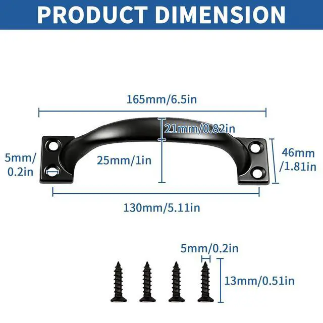 Alt view image 2 of 7 - 2PCS 6-1/2 Inch Pulls Black Door Pull Handle Metal Kitchen Cabinets Furniture Wardrobe Medicine Handle in Black Door Hardware Gate Handle Door Pulls Warehouse Outdoor