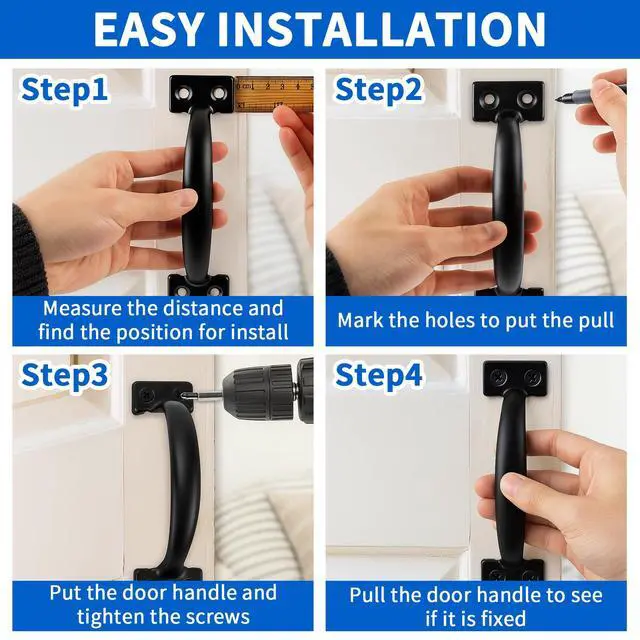 Alt view image 6 of 7 - 2PCS 6-1/2 Inch Pulls Black Door Pull Handle Metal Kitchen Cabinets Furniture Wardrobe Medicine Handle in Black Door Hardware Gate Handle Door Pulls Warehouse Outdoor