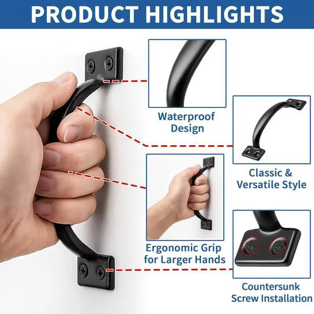 Alt view image 3 of 7 - 2PCS 6-1/2 Inch Pulls Black Door Pull Handle Metal Kitchen Cabinets Furniture Wardrobe Medicine Handle in Black Door Hardware Gate Handle Door Pulls Warehouse Outdoor