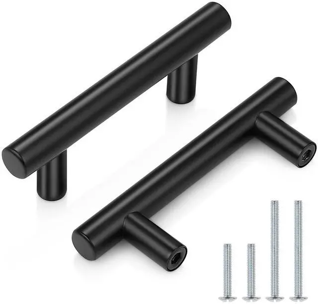 Main image of (5 Pack 2-1/2 inch Center-to-Center Black Bar Cabinet Pulls, 2 1/2 inch Drawer Pulls, Modern Cabinet Hardware Kitchen Cabinet T Bar Handles Dresser Knobs Set