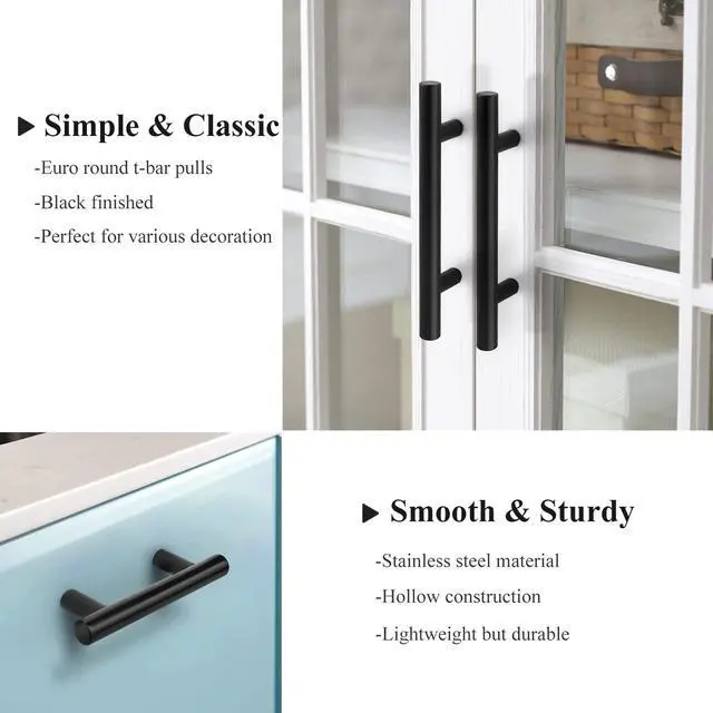 Alt view image 4 of 7 - (5 Pack 2-1/2 inch Center-to-Center Black Bar Cabinet Pulls, 2 1/2 inch Drawer Pulls, Modern Cabinet Hardware Kitchen Cabinet T Bar Handles Dresser Knobs Set