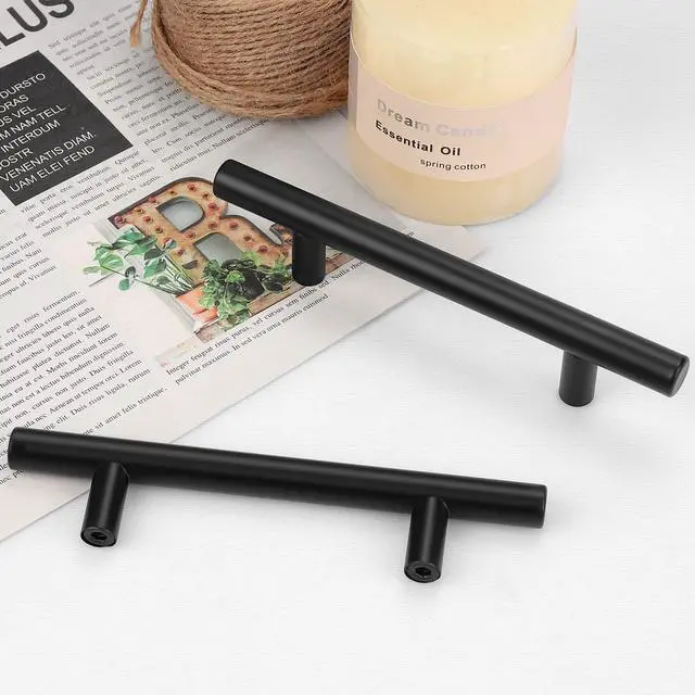 Alt view image 3 of 7 - (5 Pack 2-1/2 inch Center-to-Center Black Bar Cabinet Pulls, 2 1/2 inch Drawer Pulls, Modern Cabinet Hardware Kitchen Cabinet T Bar Handles Dresser Knobs Set
