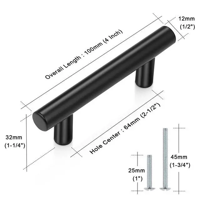 Alt view image 6 of 7 - (5 Pack 2-1/2 inch Center-to-Center Black Bar Cabinet Pulls, 2 1/2 inch Drawer Pulls, Modern Cabinet Hardware Kitchen Cabinet T Bar Handles Dresser Knobs Set