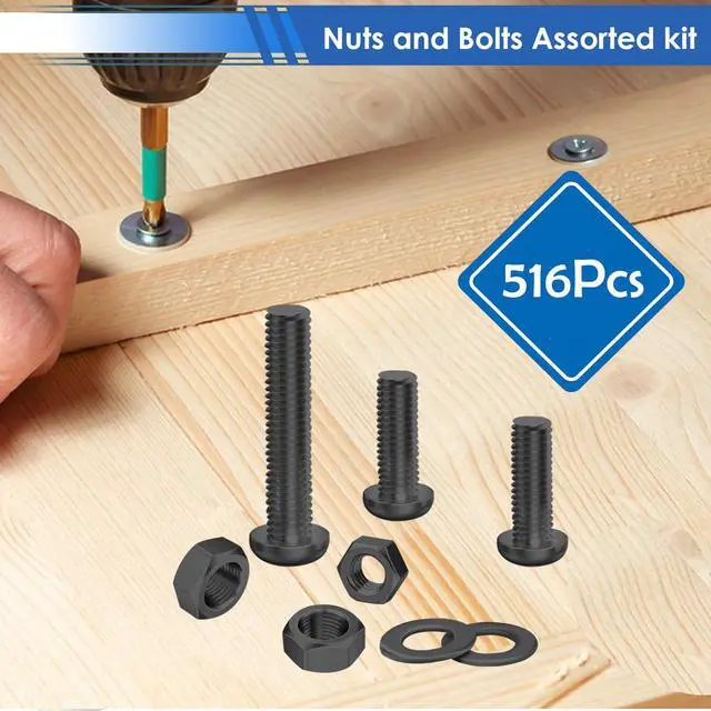 Alt view image 5 of 6 - 516Pcs Black Nuts and Bolts Assortment Kit 21-Sizes M3/M4/M5/M6 Nut Bolt Washer Assortment Kit for Machinery, Furniture, Automotive, Motorcycle Repairs