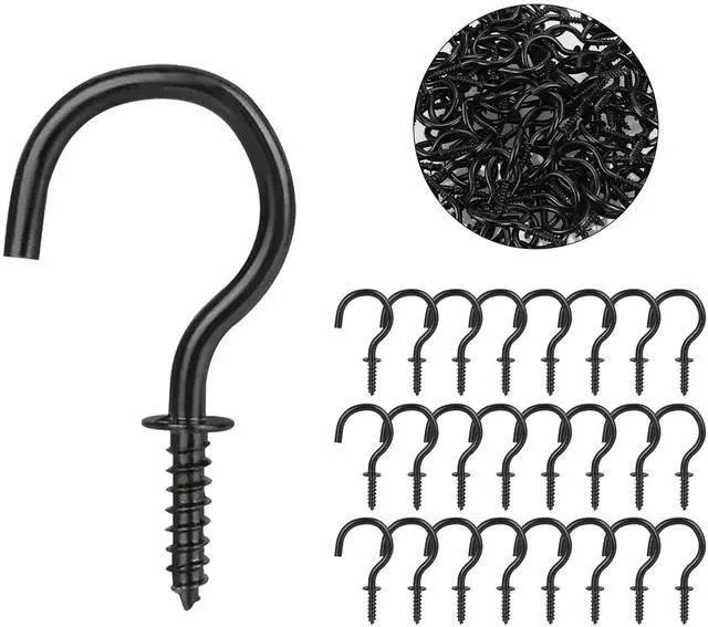Main image of 120pcs Screw Hooks, 1 Inch Metal Screw in Cup Hooks,Wall Cup Hook for Hanging Plant, Mug, Coffee Cups, kitchenware,String Light Decors, Indoor & Outdoor, Black