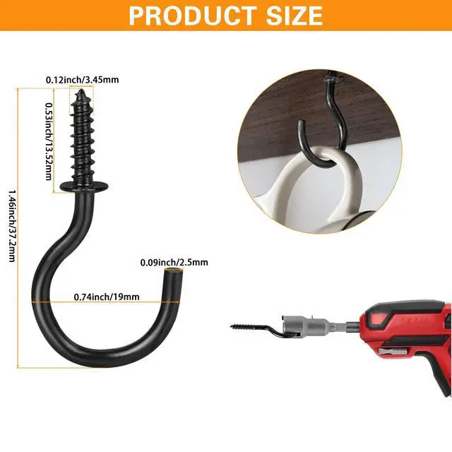 Alt view image 3 of 6 - 120pcs Screw Hooks, 1 Inch Metal Screw in Cup Hooks,Wall Cup Hook for Hanging Plant, Mug, Coffee Cups, kitchenware,String Light Decors, Indoor & Outdoor, Black
