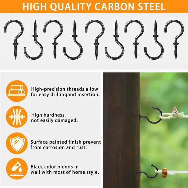 Alt view image 4 of 6 - 120pcs Screw Hooks, 1 Inch Metal Screw in Cup Hooks,Wall Cup Hook for Hanging Plant, Mug, Coffee Cups, kitchenware,String Light Decors, Indoor & Outdoor, Black